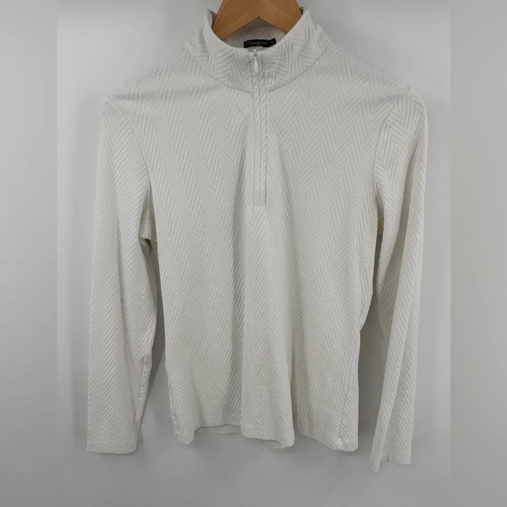 J.McLaughlin white dashing herringbone quarter zip pullover women’s size M